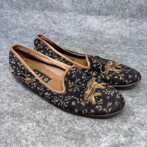 Vtg ZALO Needlepoint Embroidered Loafers Shoes Womens 9N 9 Narrow Elephant Boho